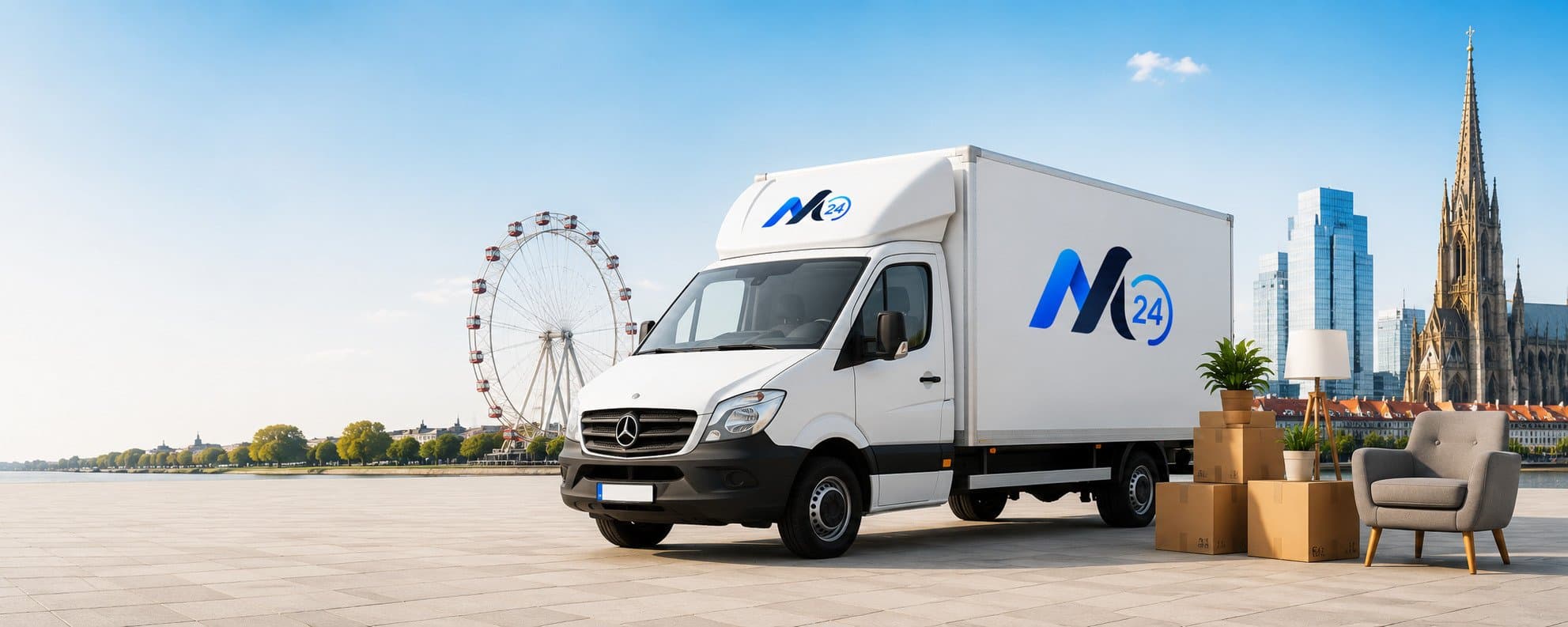 Umzugsunternehmen Wien – MOVE24 Transport-LKW vor der Wiener Skyline